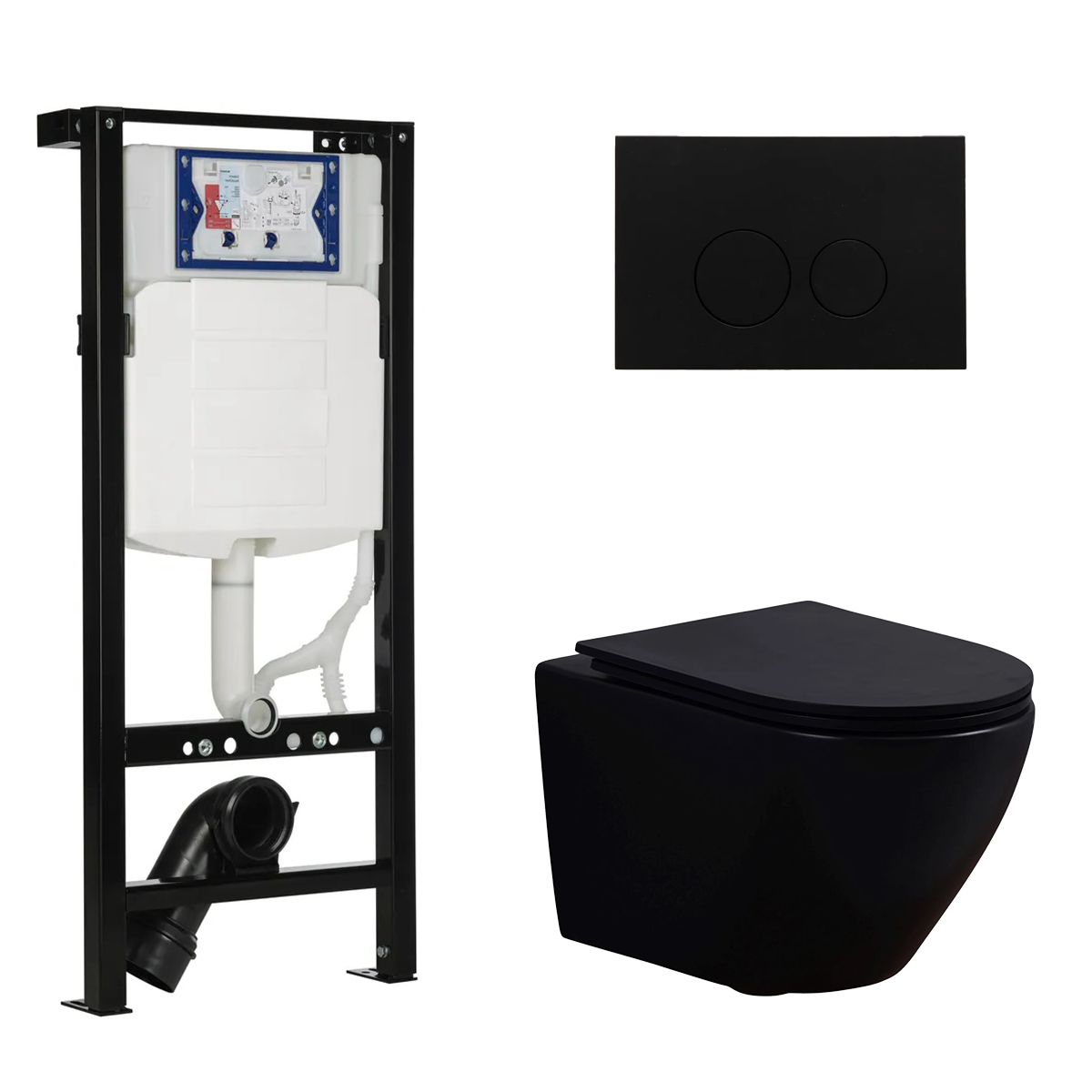 Geberit UP320 met Plieger frame toiletset met Saniclear Itsie randloos toilet zwart mat en softclose zitting