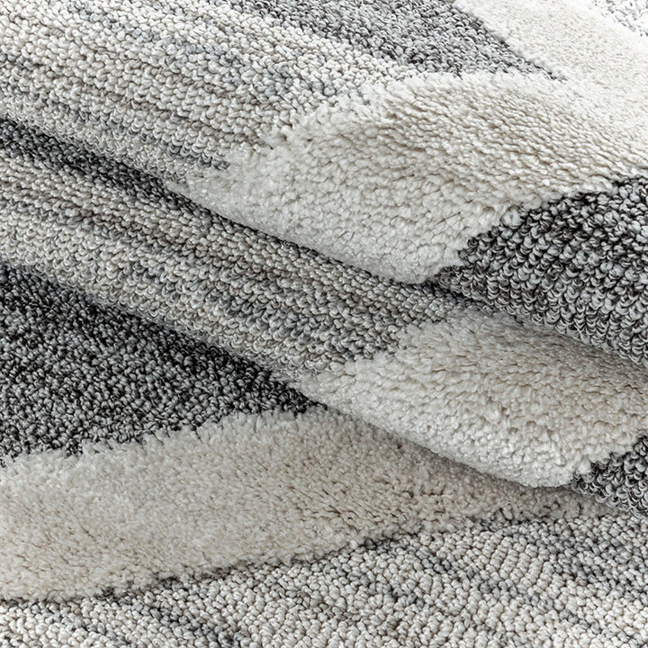 Rond scandinavisch vloerkleed - Pitea Lines Grijs/Creme