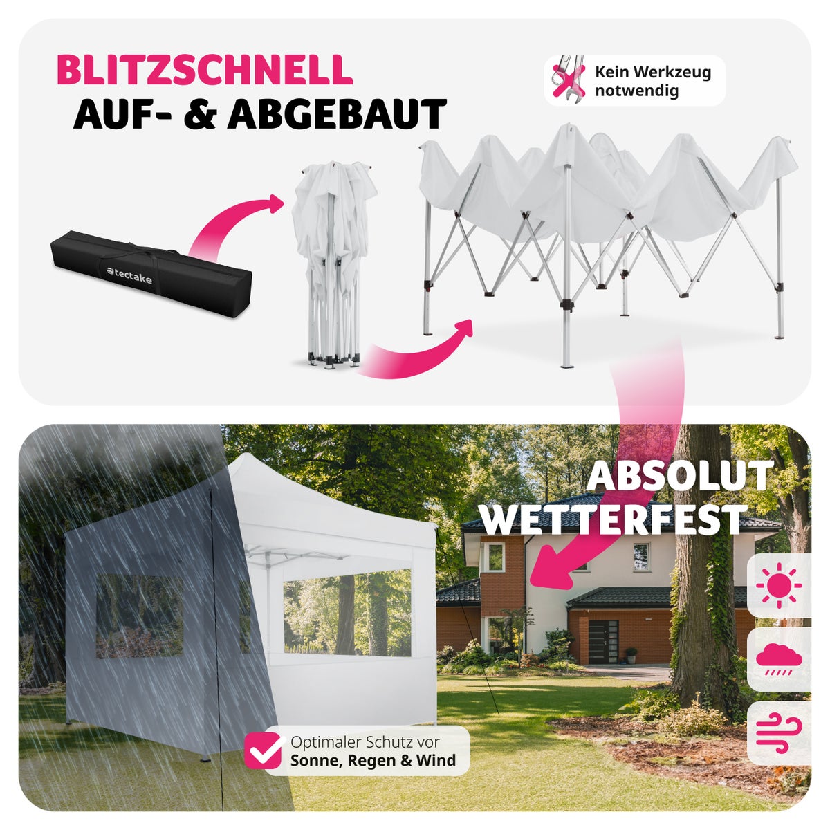 tectake Olivia paviljoen, 3 x 3 m, met aluminium frame inclusief scheerlijnen, haringen en draagtas
