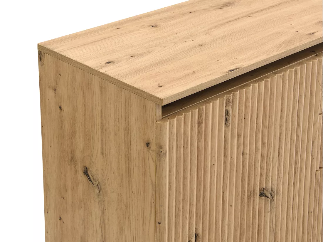 Buffet 2 portes et 3 tiroirs en MDF et métal - Avec LEDs - Naturel et Noir - VIDALEO