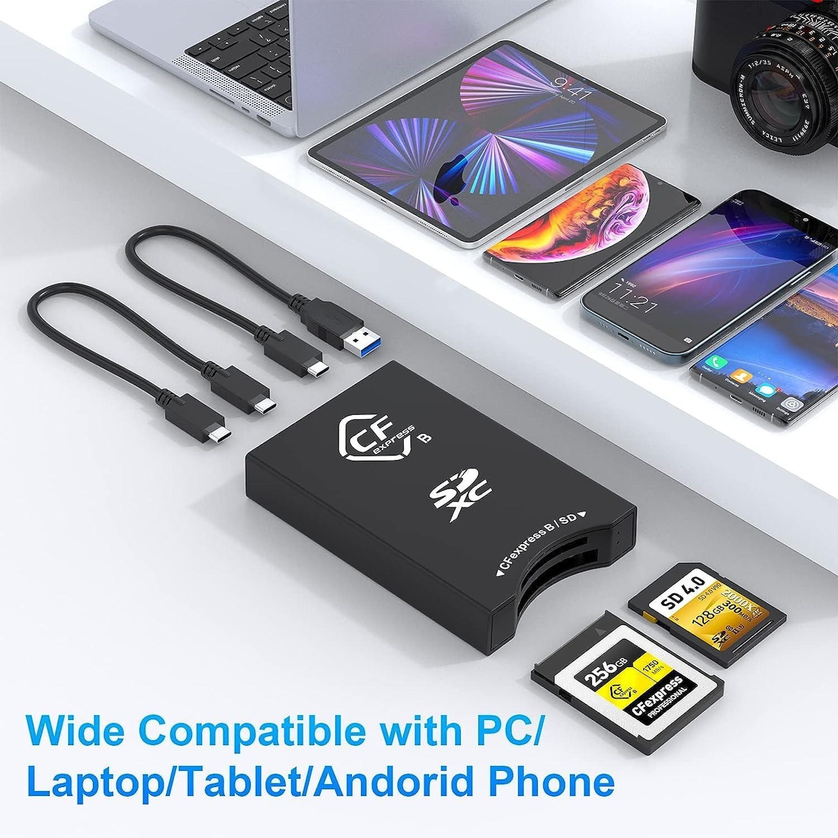 NÖRDIC USB-A, USB-C kortleser 2 spor CFexpress Type B SD 4.0 UHS-II