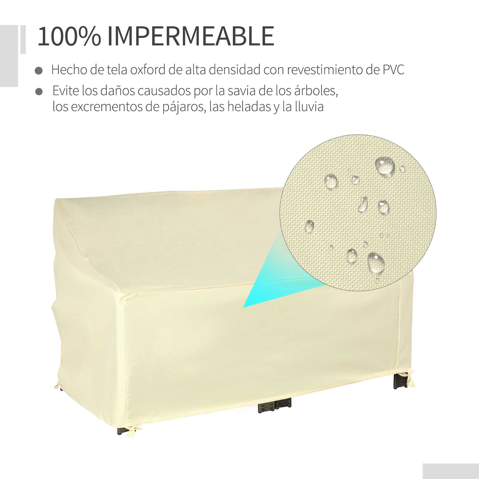 Capa protetora Outsunny para banco de 2 lugares, 140x84x56/94 cm, para móveis de exterior, em tecido Oxford 600D com revestimento impermeável, para jardim, pátio e terraço, cor creme.