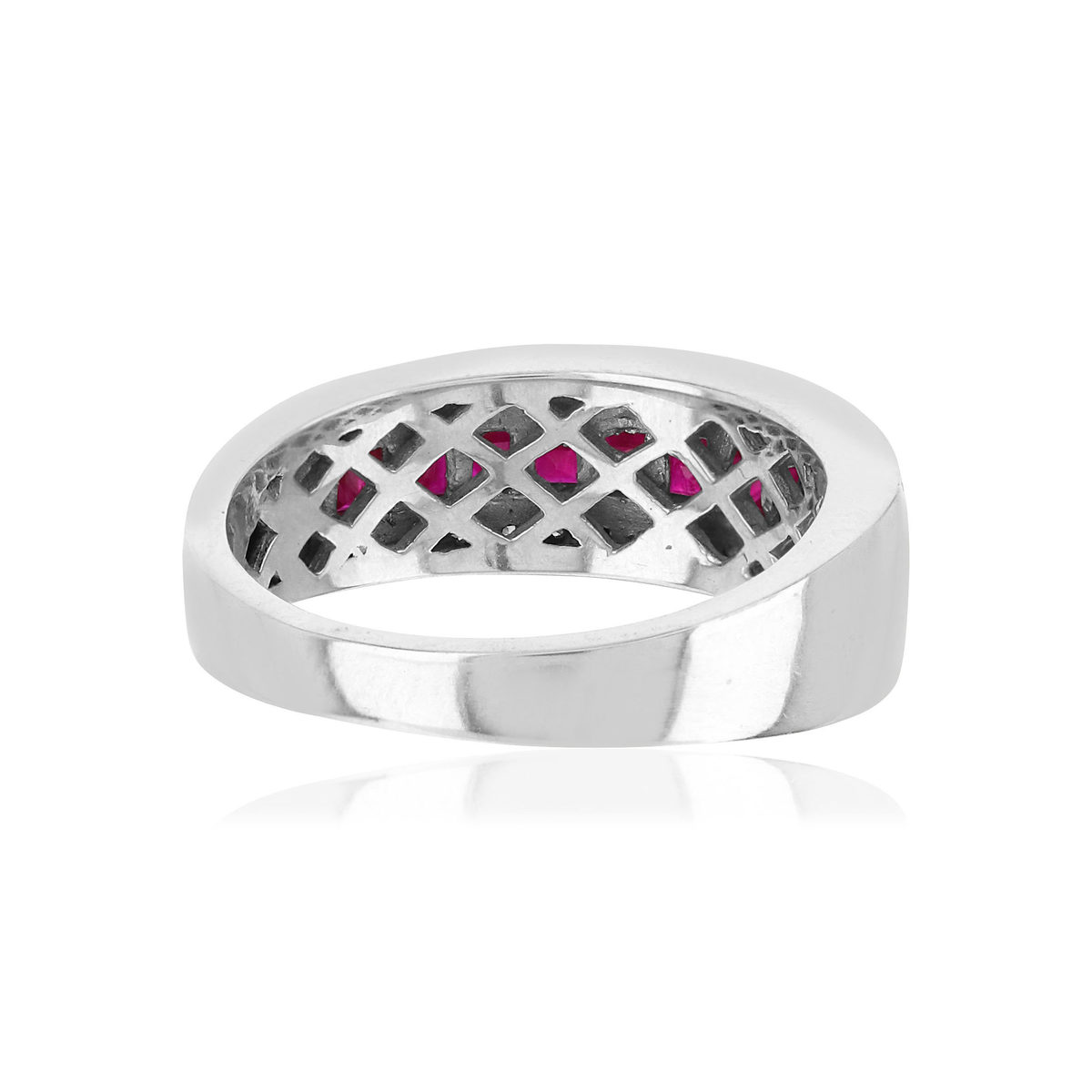 Bague or blanc 750 rubis diamants
