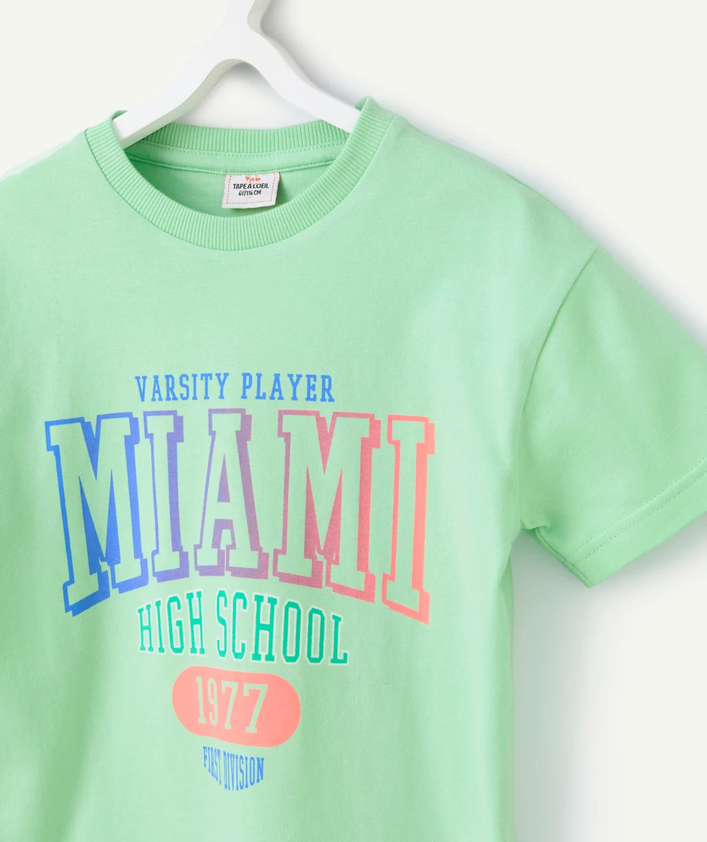 t-shirt manches courtes garçon coton bio vert thème miami