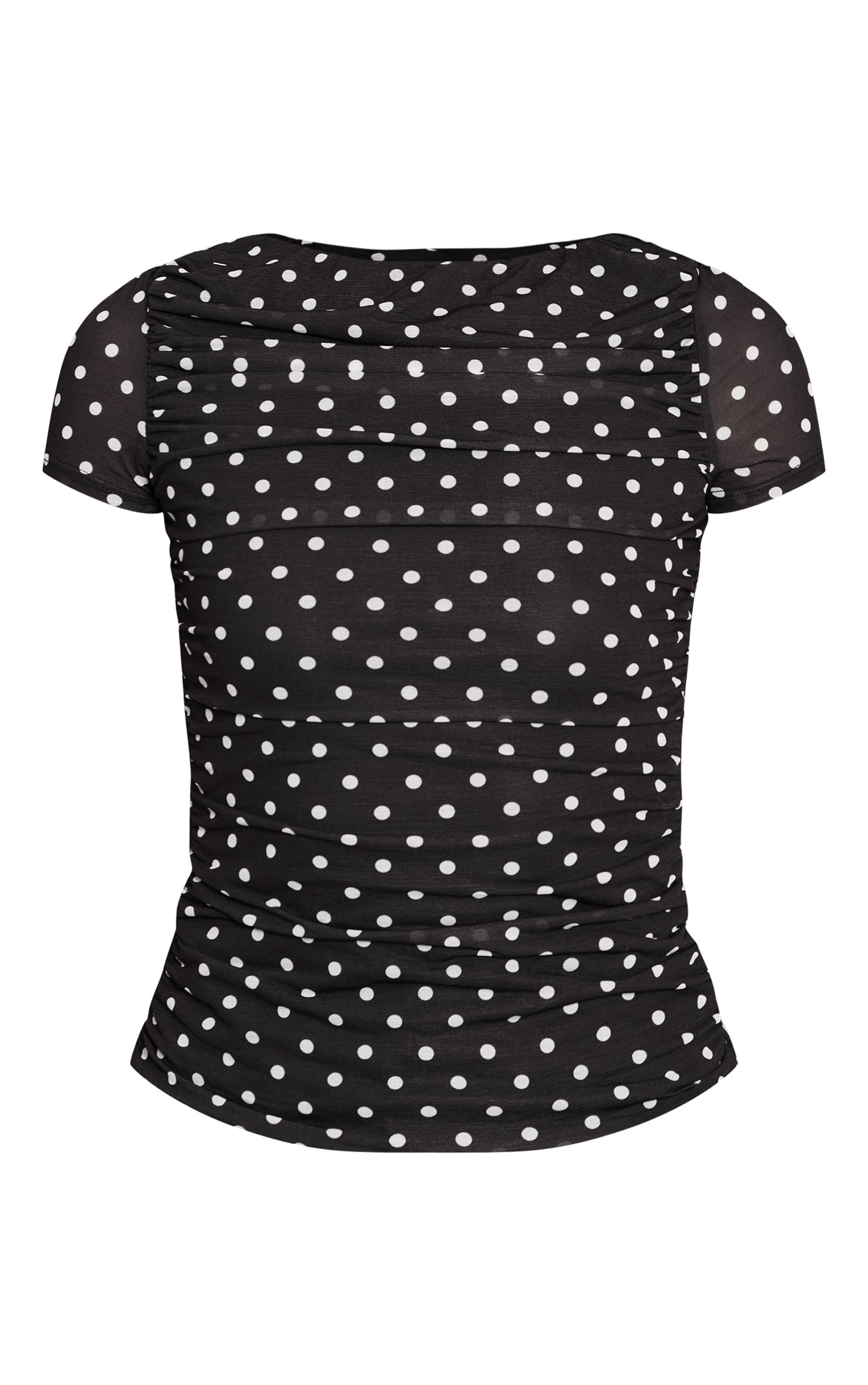 Noir Top Ajusté En Mesh À Pois À Manches Courtes