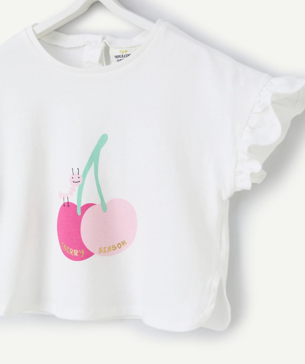 t-shirt manches courtes bébé fille coton bio blanc avec animation