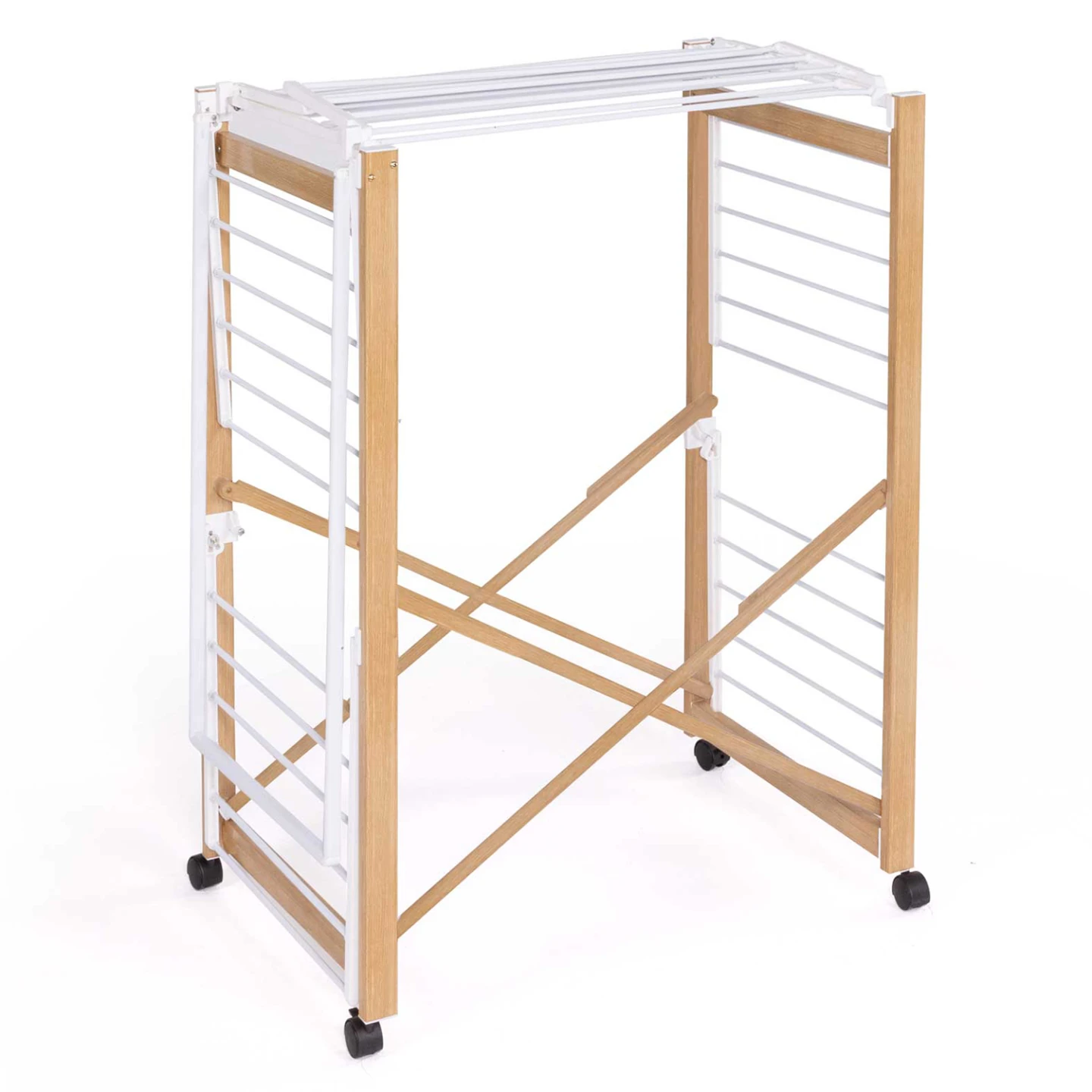 Séchoir à linge pliable DELUXE capacité 22M avec tringle blanc et effet bois