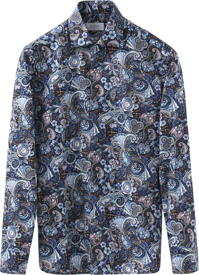 ETON Slim Fit Navy Blue Motif Signature Twill Shirt Blå
