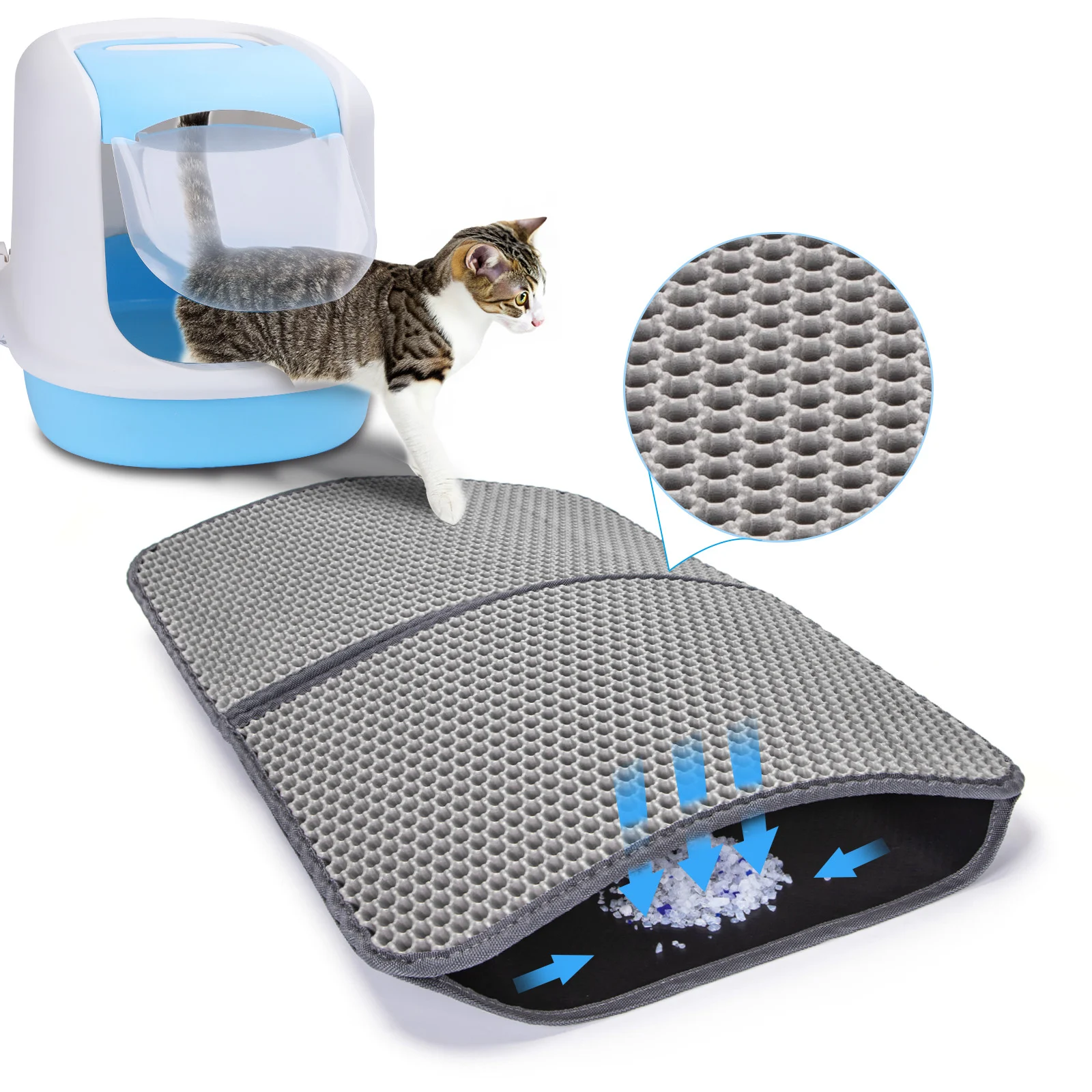 Tapete para caixa de areia de gato Nobleza, Tapete antiderrapante para caixa de areia de gato, Tapete dobrável para caixa de areia de gato, Material impermeável (Cinza, 60*43cm)