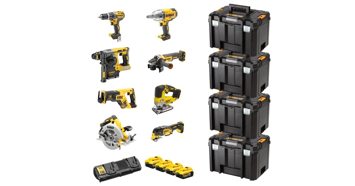 DEWALTDCK865P4T-QW Accu Combopack, 18Volt klopboorschroevendraaier  (Geel/zwart, Incl. 8 Accu Machines, 4x Li-Ionen XR Accu (5,0Ah))