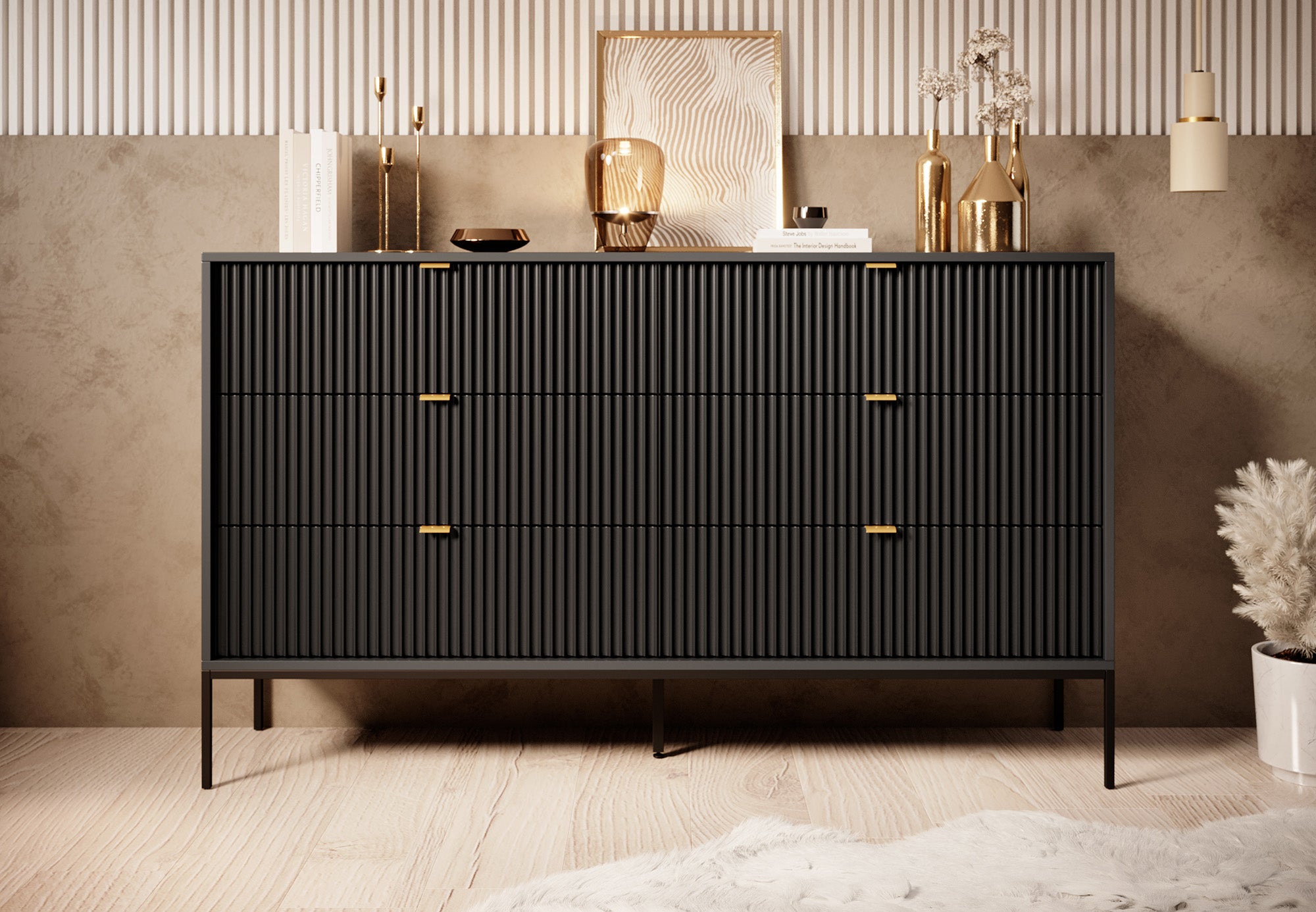 Ladekast Navil - Zwart - 154x39x91 cm