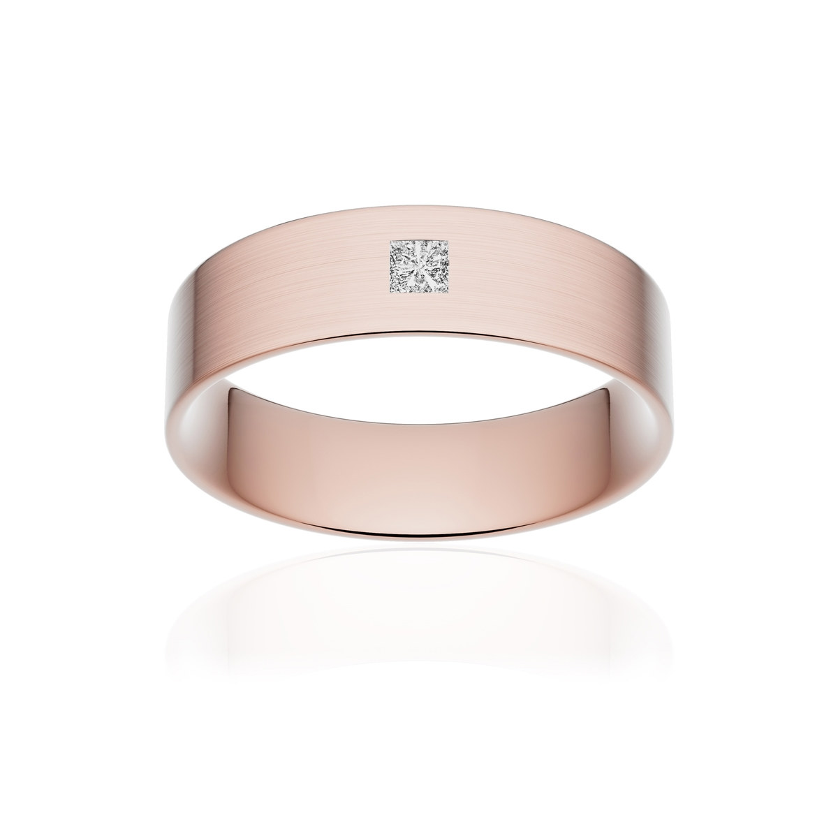 Alliance or 375 rose brossé ruban plat confort 5,5mm diamant princesse