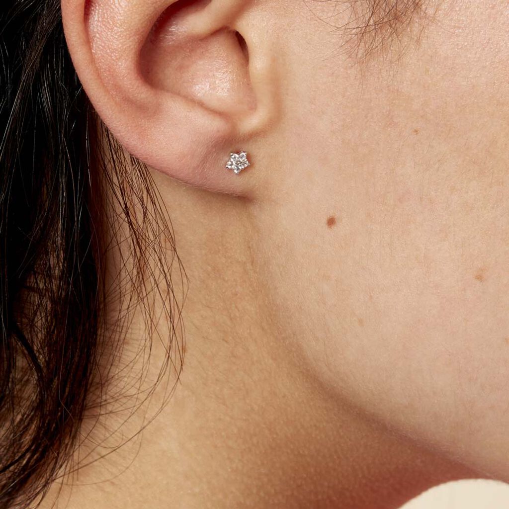 Boucles D'oreilles Puces Elais Etoile Or Blanc Oxyde De Zirconium
