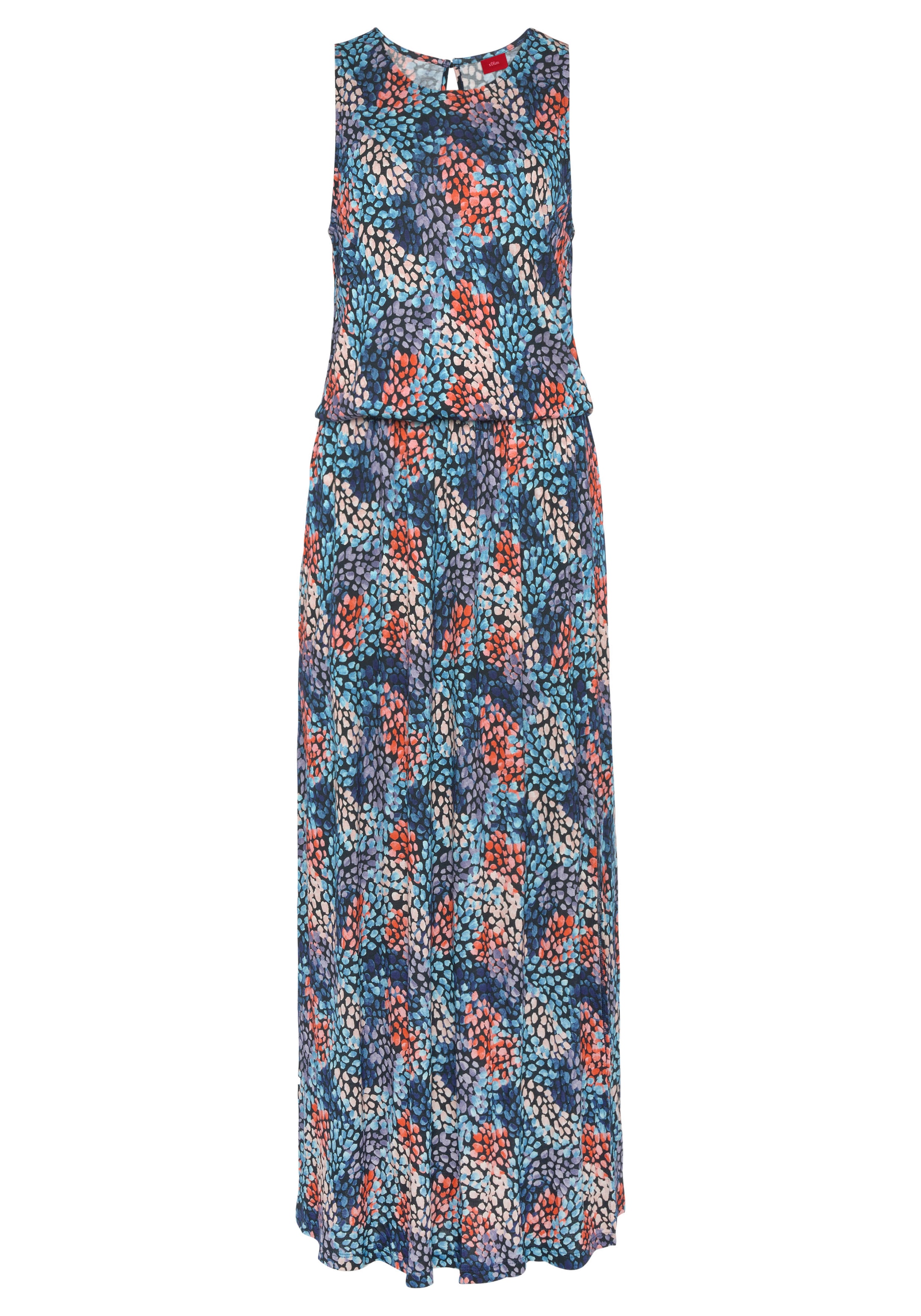 s.Oliver Maxikleid mit Tupfenprint und Schlitz, weiches Jerseykleid, Sommerkleid