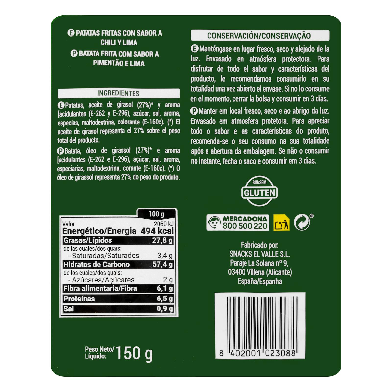 Chips aromatisées au chili Hacendado et au citron vert