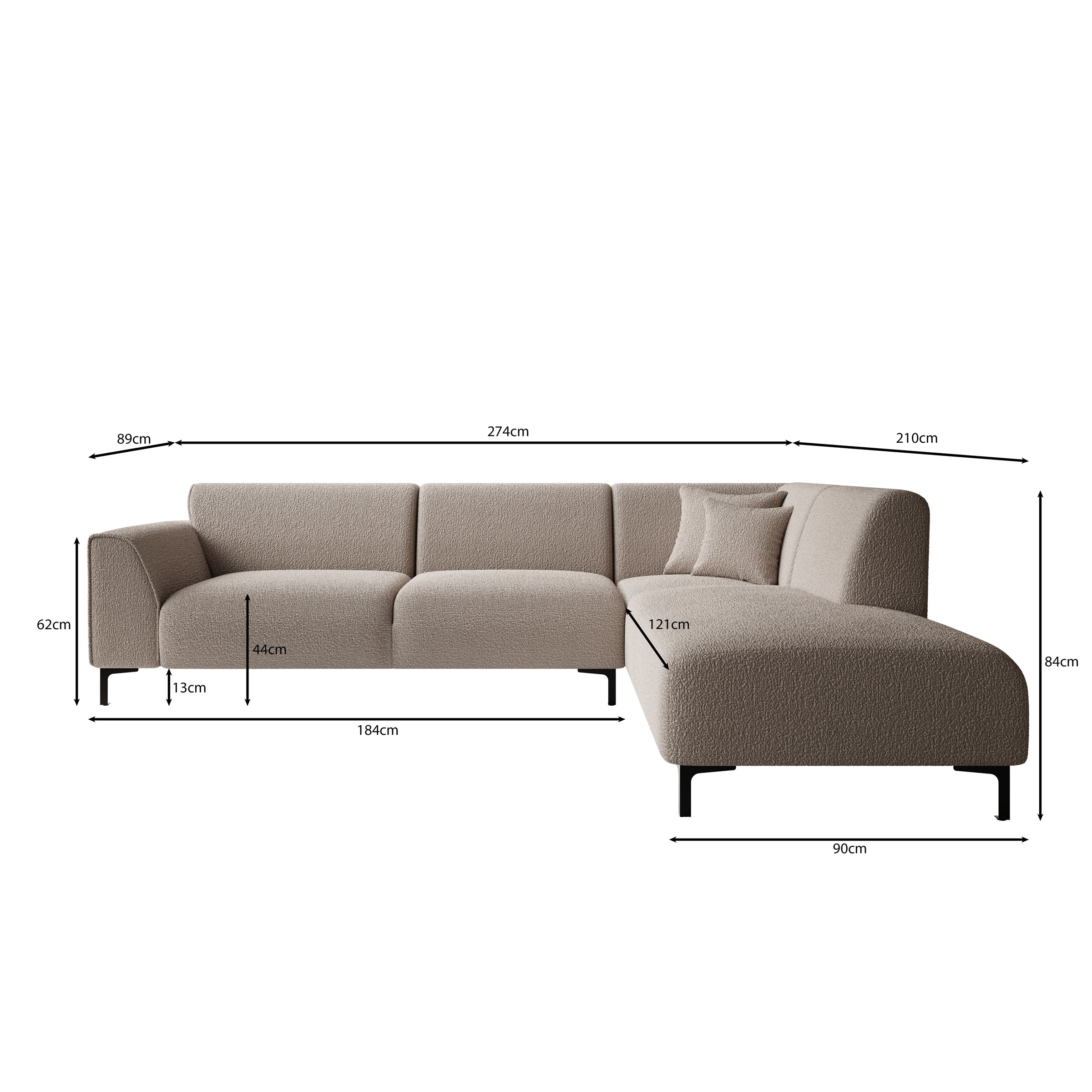 Moana - Hoekbank 4-zits met chaise longue - Teddystof beige - Rechts