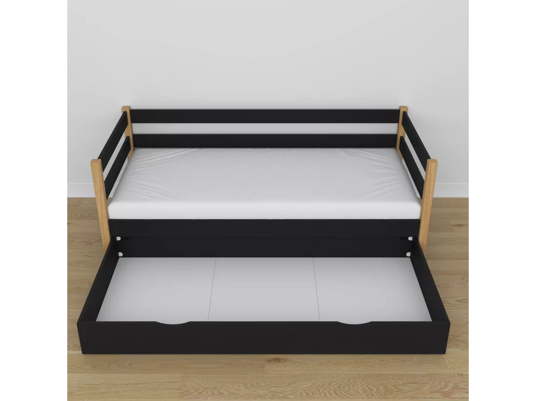 Lit banquette en bois - avec tiroir N01 Noir / Chêne Naturel 80x200