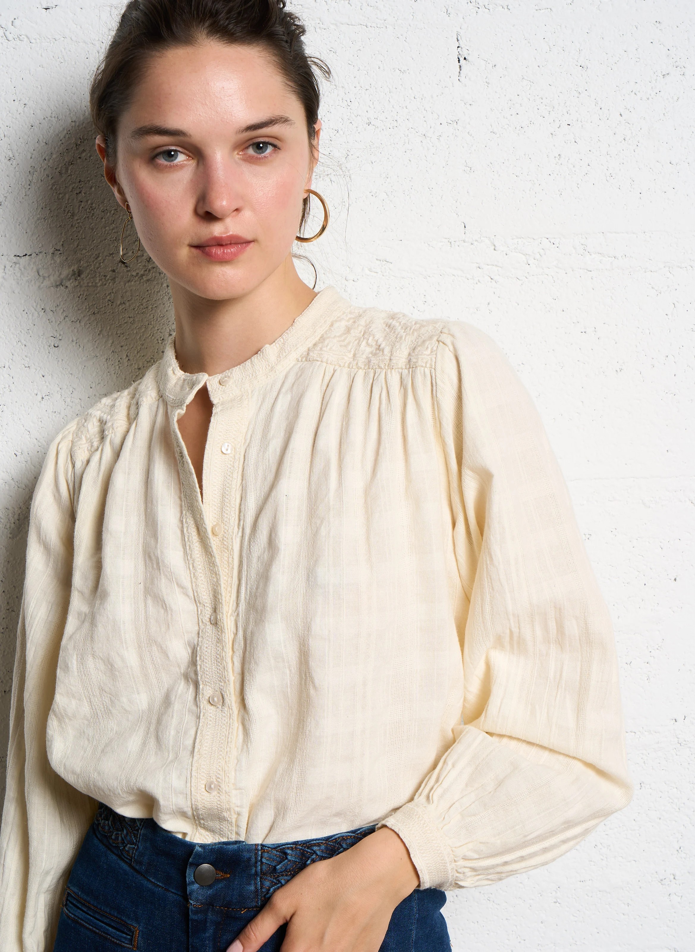 DAMUSI BETH - Blouse col rond en coton | Blanc