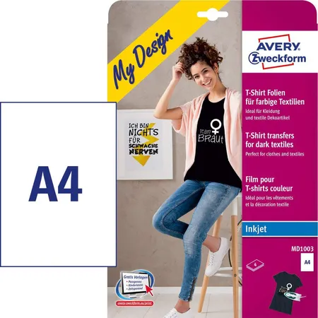 Avery Zweckform MD1003 Transferfolien für farbige Textilien, 4 Bogen