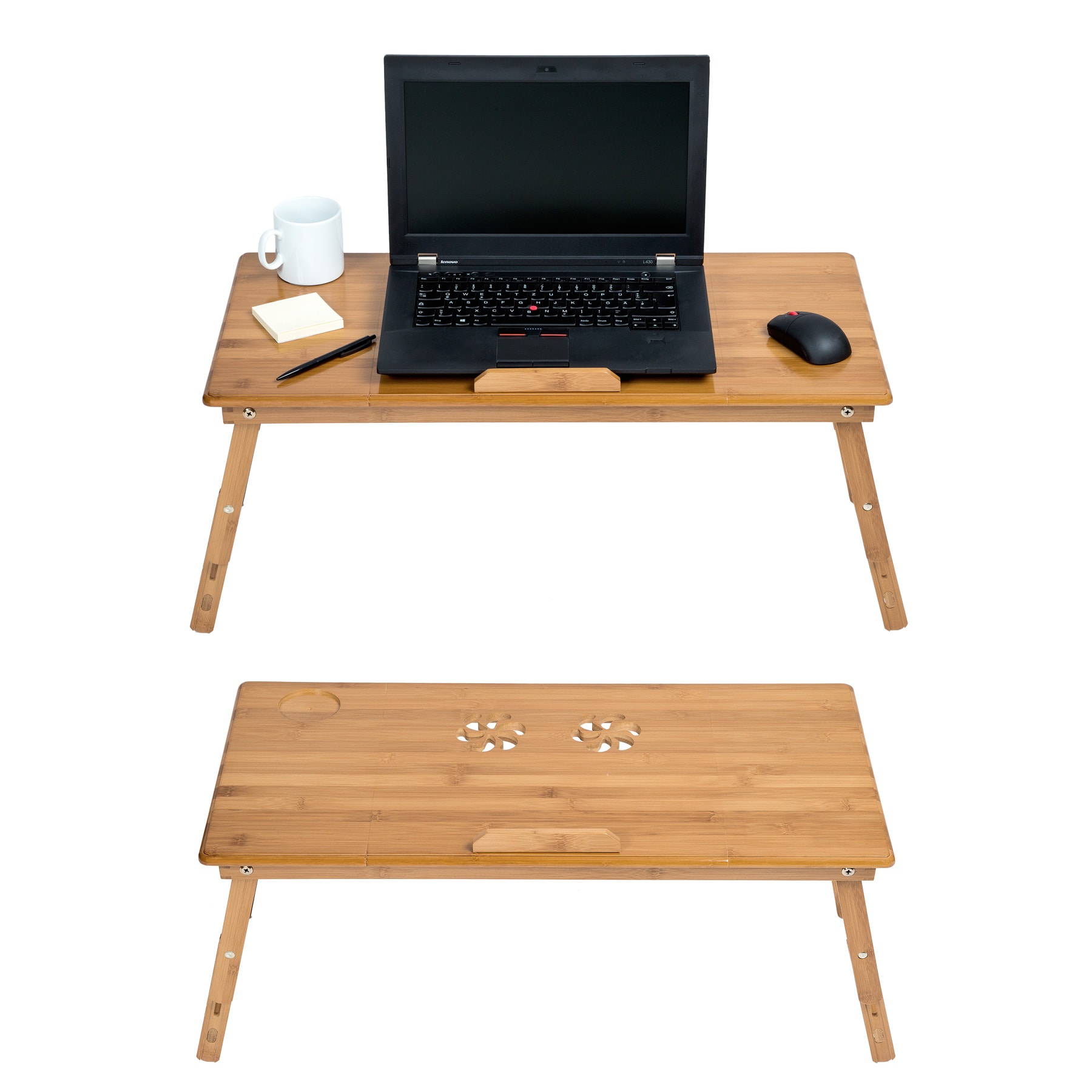 tectake® Laptoptisch, aus Bambus, klappbar und höhenverstellbar, ideale Belüftung, 72 x 35 x 26 cm