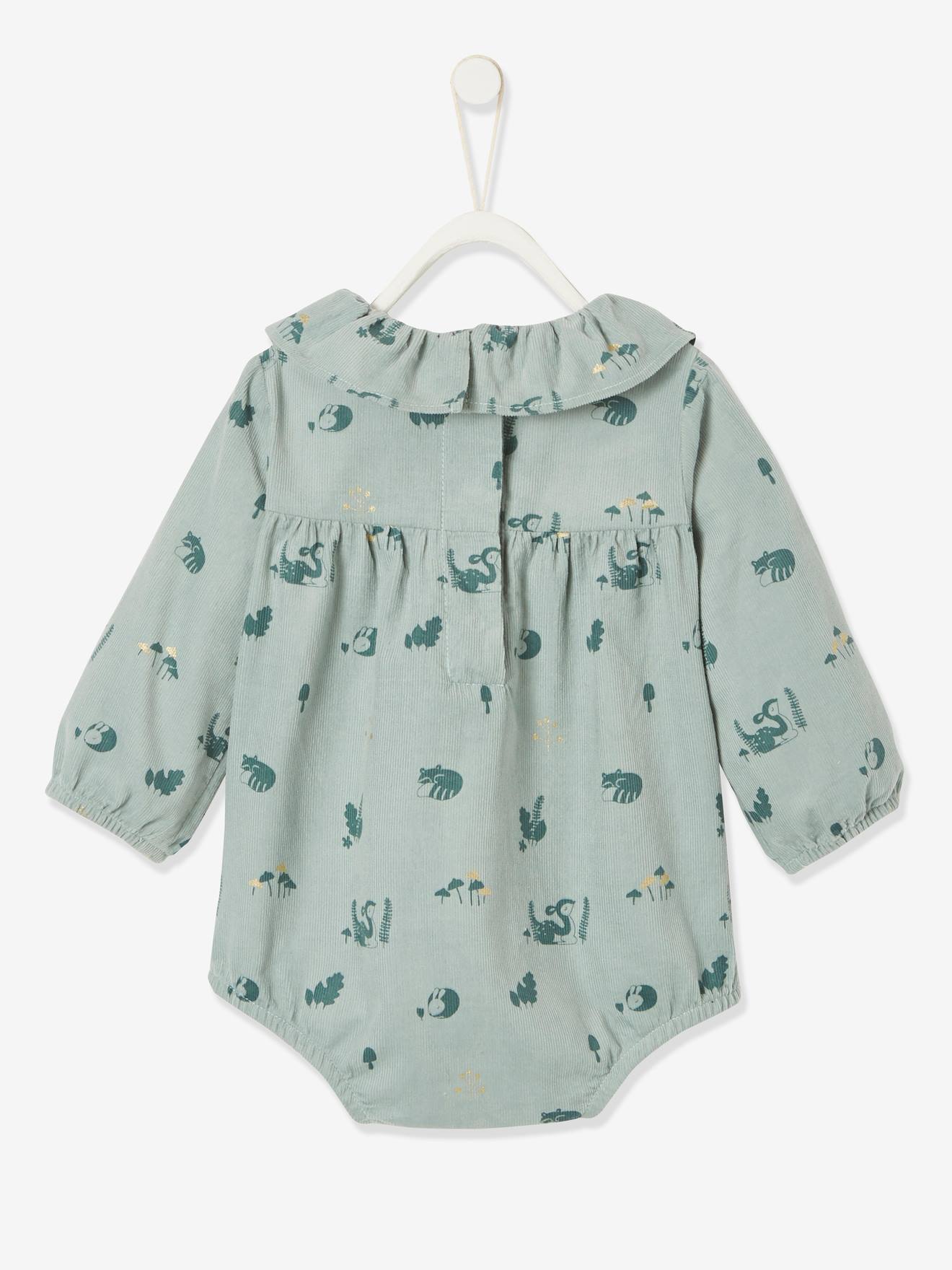 Macacão jardineira de veludo estampado para bebê, estampa verde média