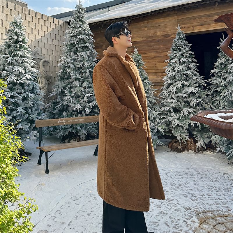 Freehop - Lange mouwen effen fleece trenchcoat