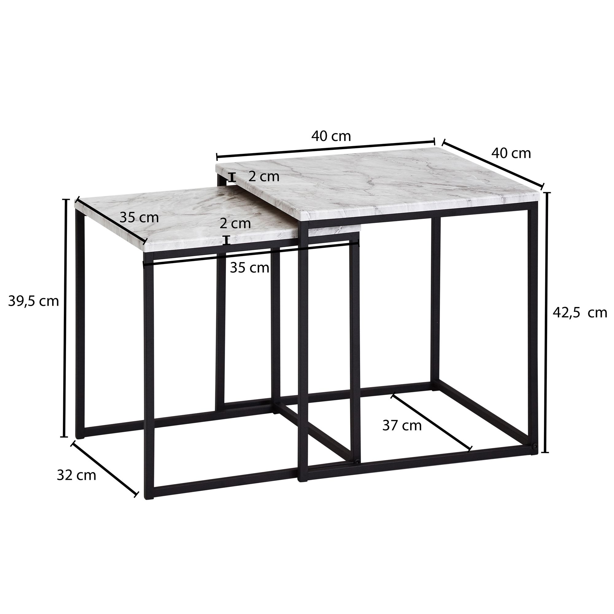 FineBuy Beistelltisch 2er Couchtisch Set Marmor Optik Weiß Wohnzimmertisch