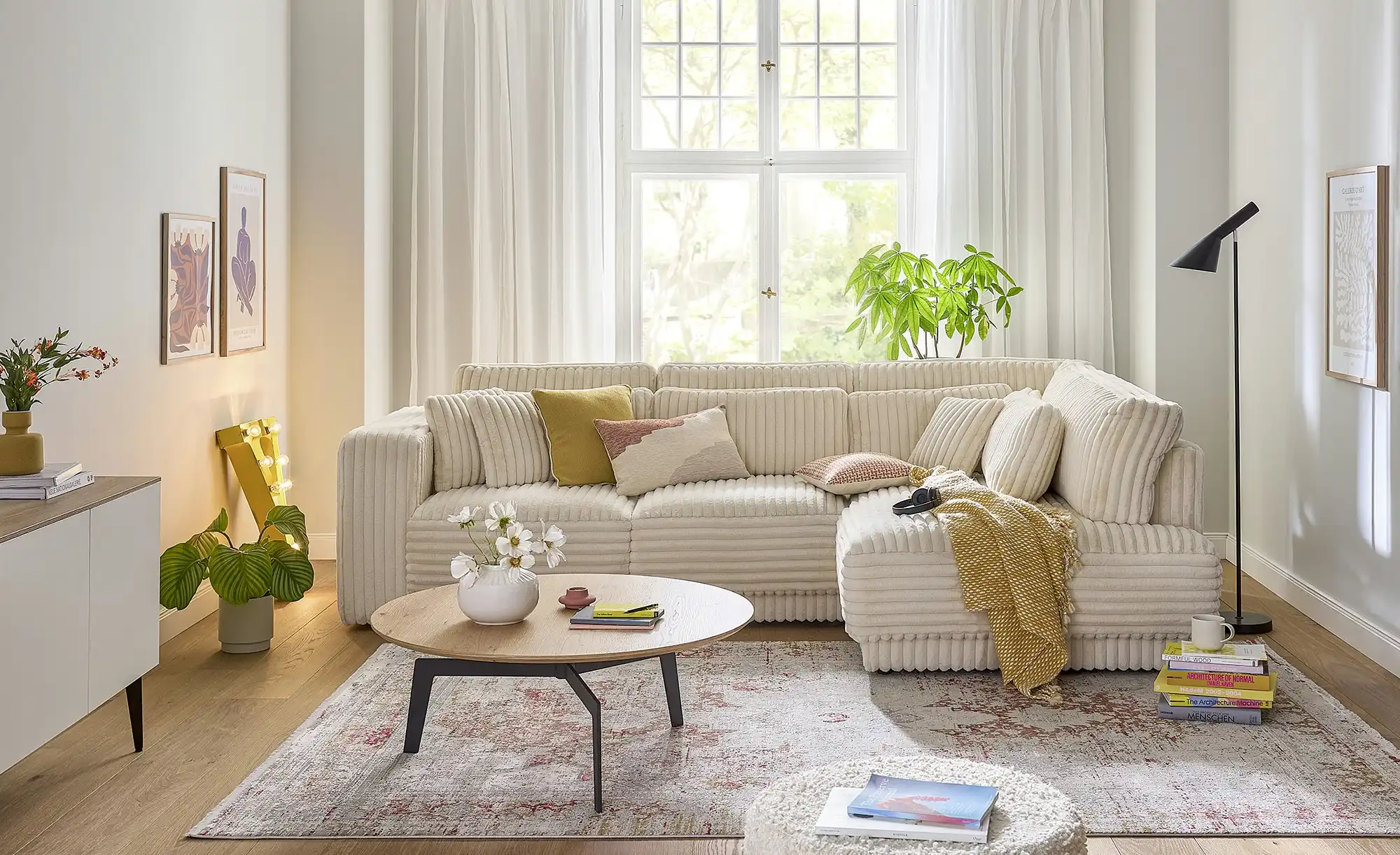 switch Ecksofa  in modernem Breitcord Torrino