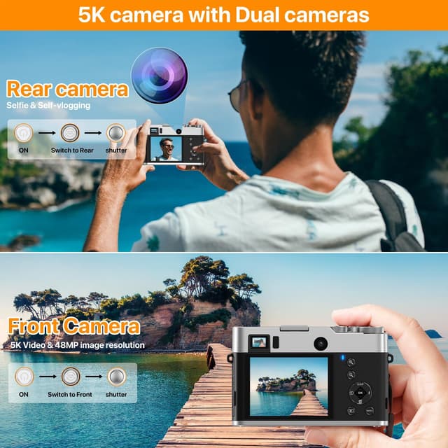 5K digitalkamera, front-bagkameraer/søger/autofokus/anti-shake/32-GB kort Brun