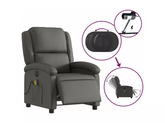 Fauteuil de massage inclinable électrique gris cuir véritable