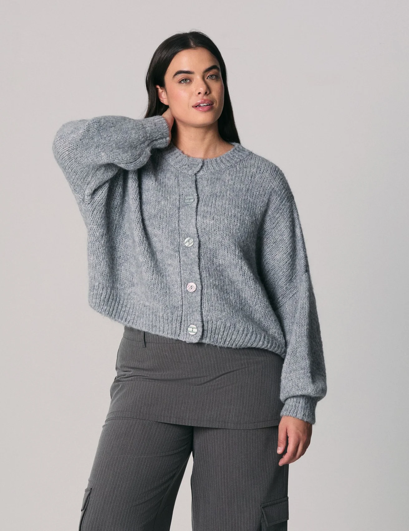 Cardigan en mélange de laine gris chine