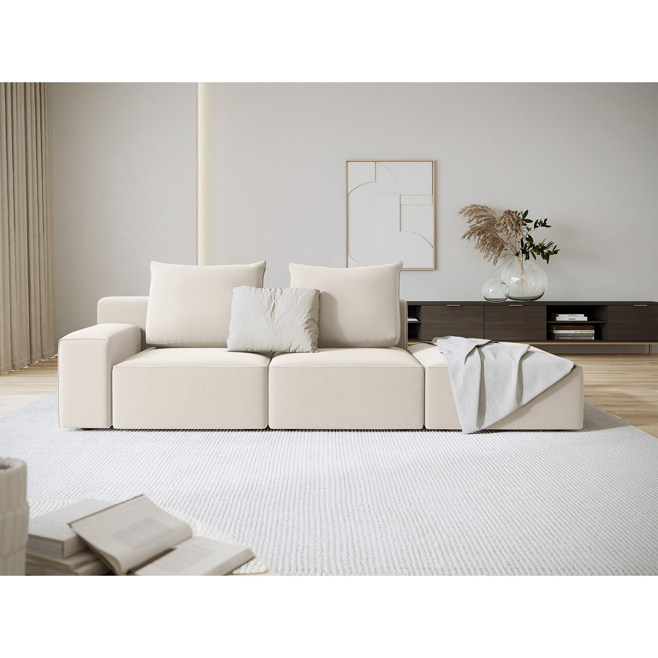 Mazzini Sofas Canapé Droit en Velours Ivy 4 Places beige - 265x105x89 cm