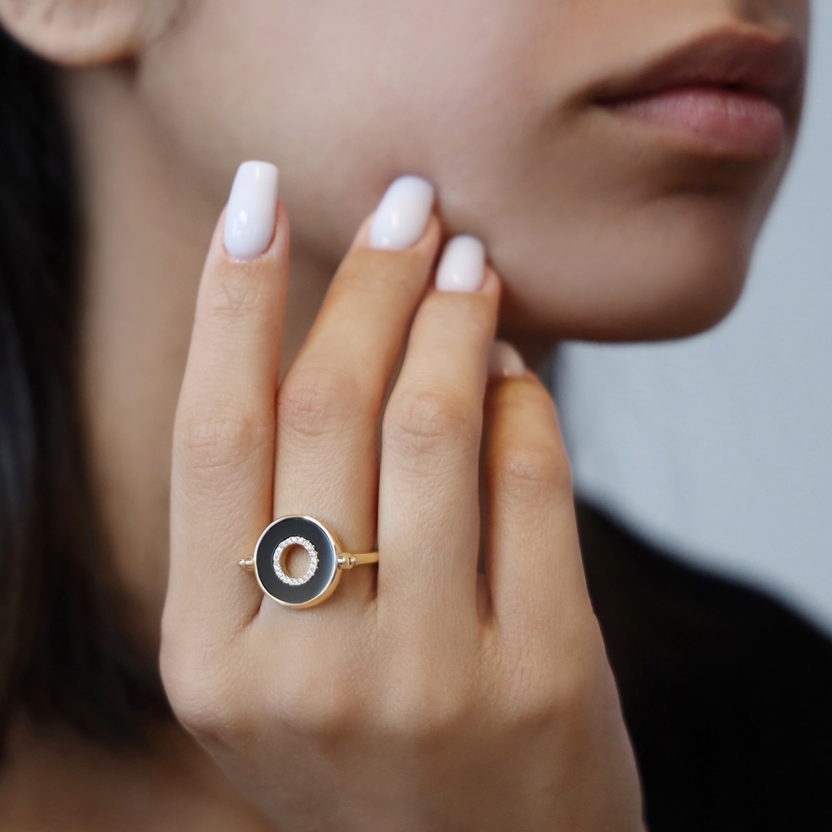 Bague En Argent Doré Anna Onyx Et Zirconium Blanc