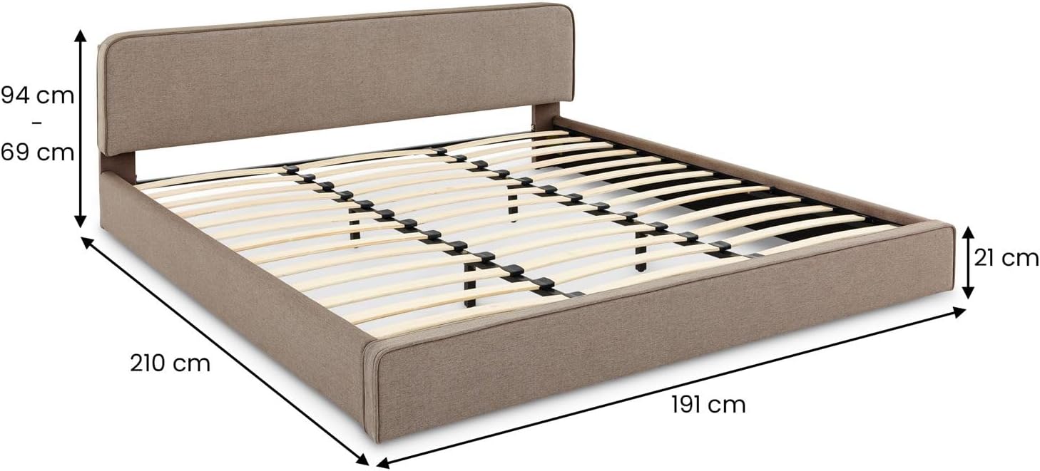LATINI Polsterbett mit höhenverstellbarem Kopfteil, 180x200 cm, Greige - Doppelbett inklusive Lattenrost, ideal für zwei Personen, Bettgestell stabil und bequem, modernes Design für jedes Schlafzimmer