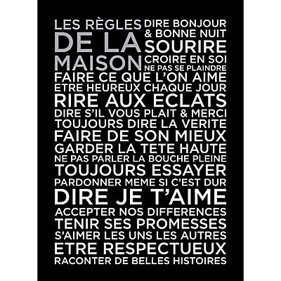 Toile imprimée Règles de la maison Noir & Blanc 55 x 75 cm