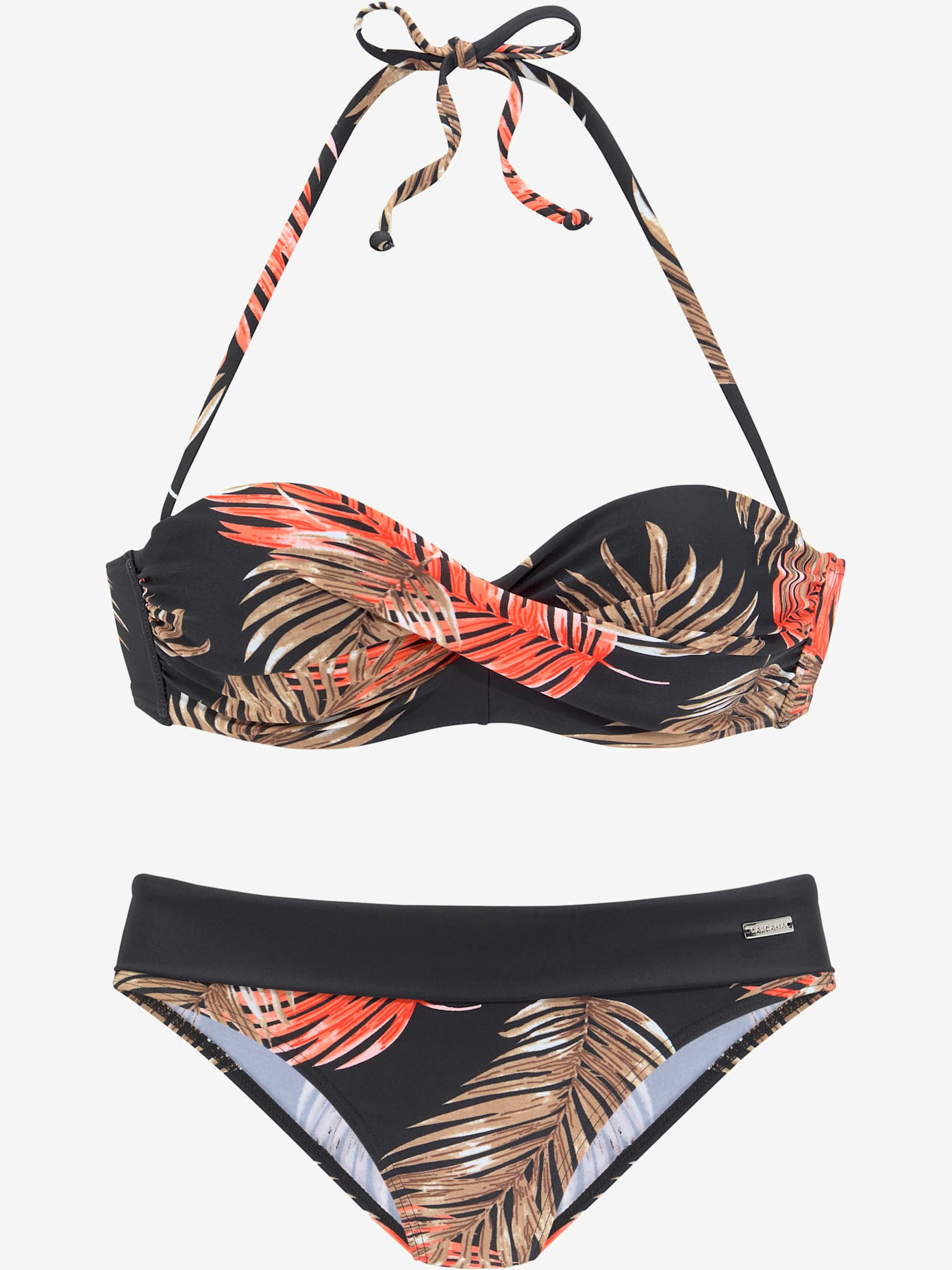 Maillot de bain bandeau à armatures imprimé feuilles