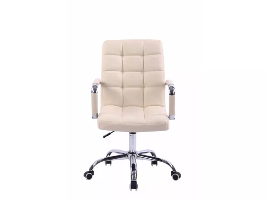 Chaise de bureau - Similicuir & Métal chromé - Crème - Deli