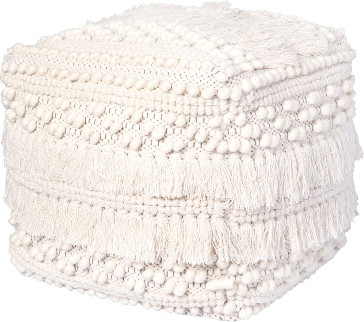 Kayoom Pouf »Bohist 325 50cm x 50cm,   Strukturen mit Fransen und Quasten« 1 Stk. tlg. handgefertigt, Unikat, sehr gut kombinierbar, vielfältig im Einsatz