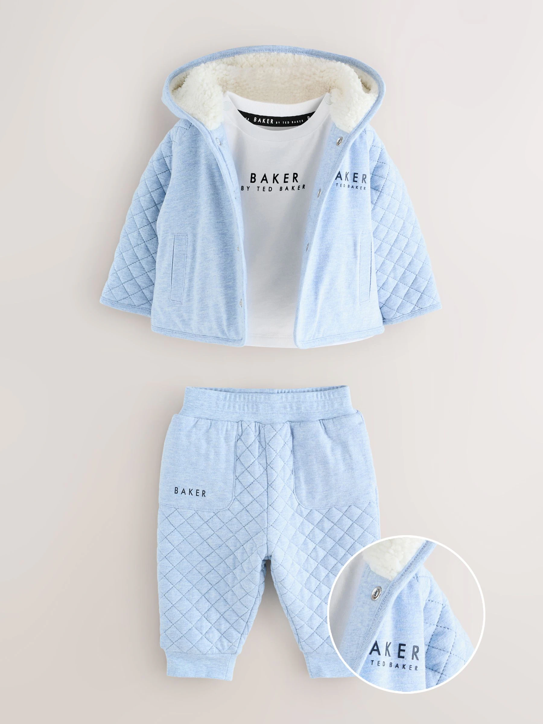 Blauw - Baker by Ted Baker Quilted Jacket T-Shirt and Trousers 3 Piece Set