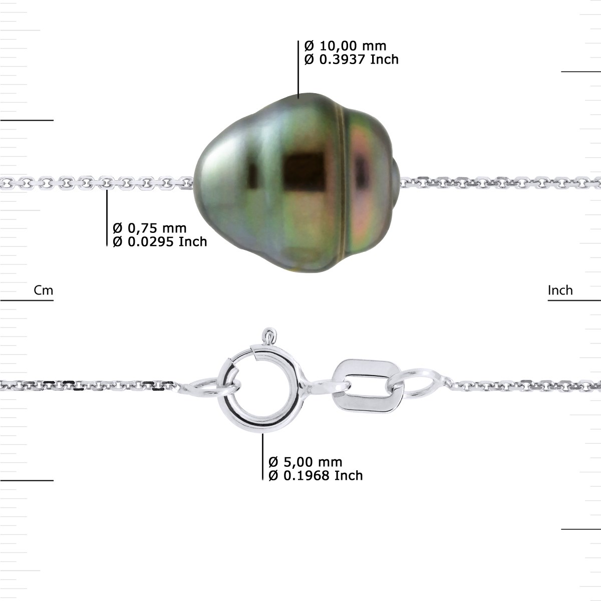 Collier Perle de Tahiti Cerclée 10-11 Chaîne Forçat Argent 925