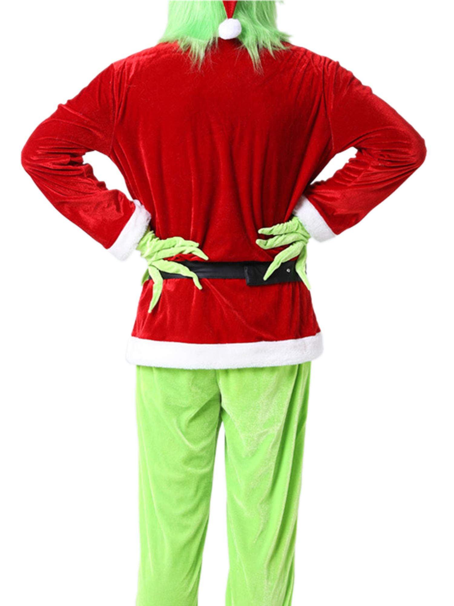 (170-180cm) Christmas Erwachsenen Kostüm Grüner Bösewicht Weihnachts Verkleidung für Motto Partys inkl. Handschuhe / Schuhstulpen / Mütze - Grün