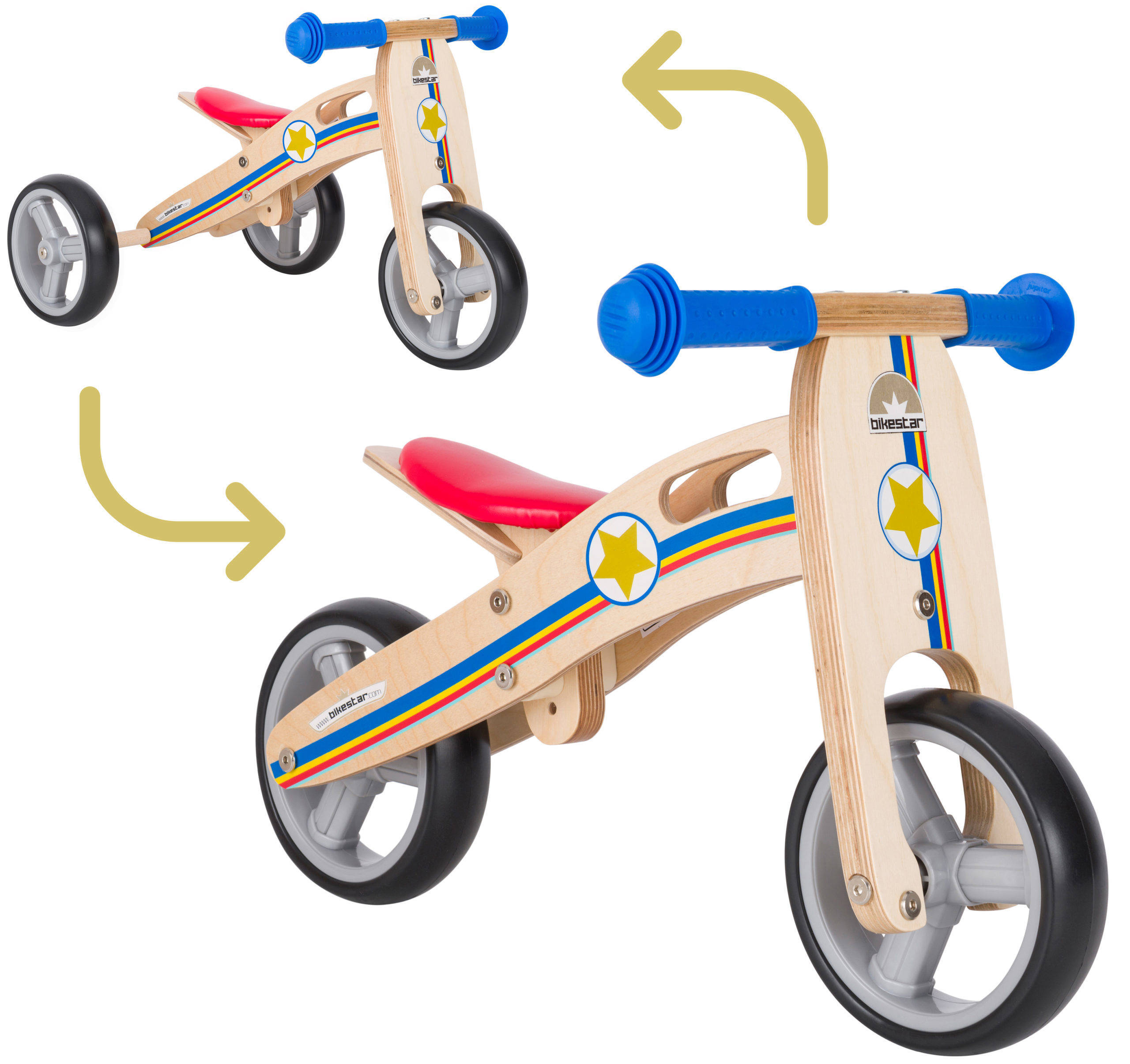 BikeStar mini loopfiets 2 in 1, hout, blauw