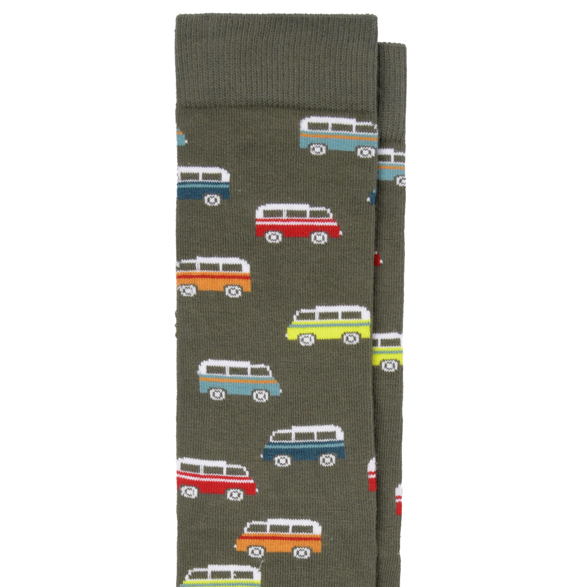 VanVaan 1 Paar Herren Socken mit Bus-Motiven dunkelgrün