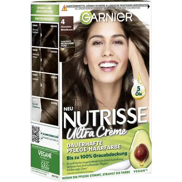 Ultra Crème Coloration Dauerhafte Pflege-Haarfarbe 4 Chocolate Mittelbraun