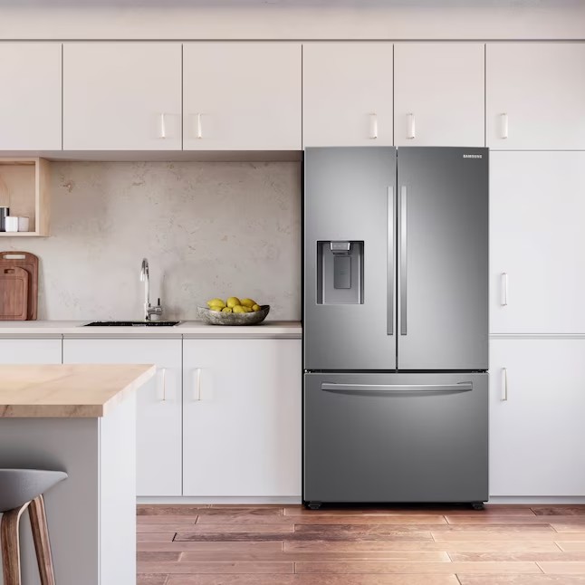 Refrigerador Samsung French Door de 27 pés cúbicos com máquina de gelo dupla (aço inoxidável resistente a impressões digitais) ENERGY STAR