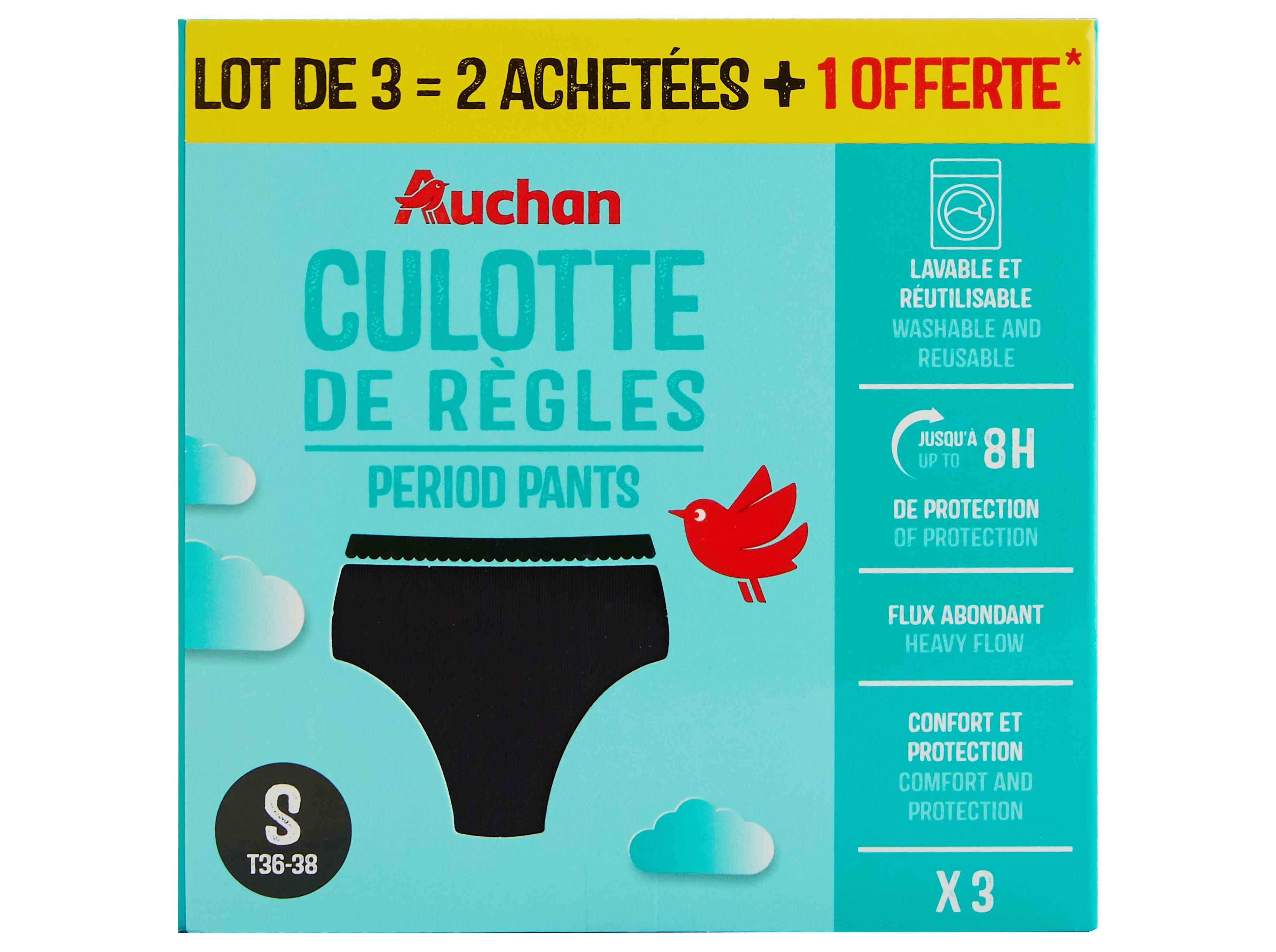 CUECAS MENSTRUAIS AUCHAN PRETO FLUXO ABUNDANTE S 3UN