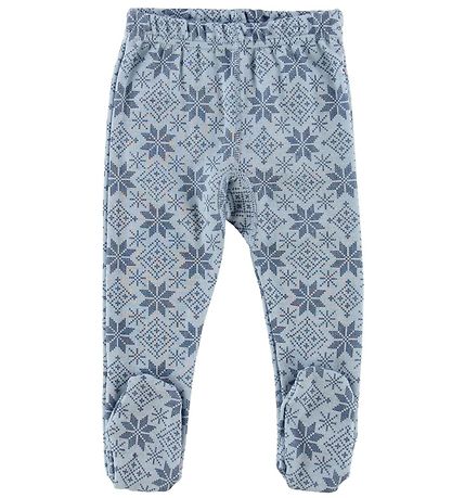 Joha Leggings m. Fod - Uld - LyseBlå m. Stjerner