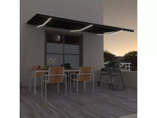 Auvent manuel rétractable avec LED 600x300 cm Anthracite