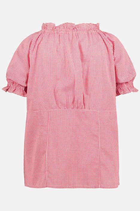 Trachten-Carmenbluse, Vichy-Karo, Herzknöpfe, Halbarm
