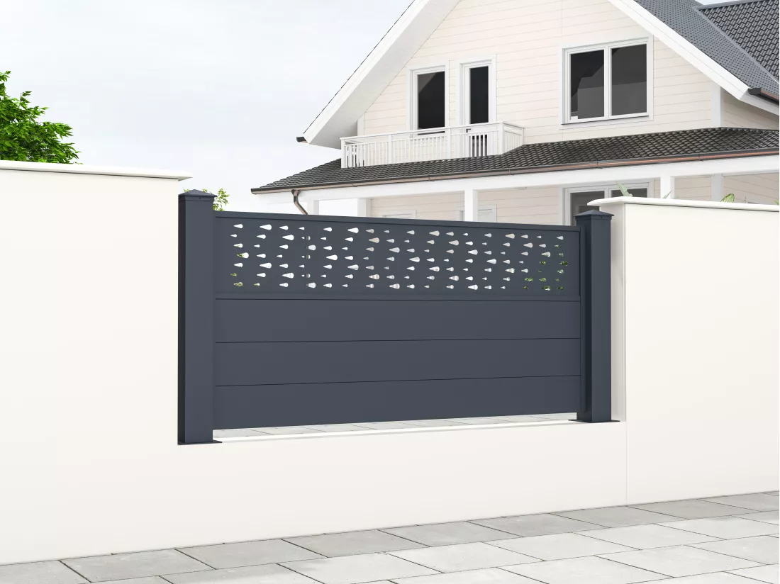 Clôture à poser H89 x L188.6 cm en aluminium anthracite à motifs - BAZIO